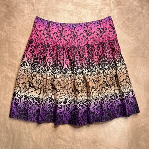 Vintage Y2K Sunny Taylor Multicolor Floral Ombre Pleated Misi Skirt Boho Indie